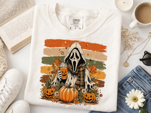 Ghostface Fall Coffee Png, Halloween Latte Shirt Design, Autumn Spooky Season Sublimation, Spooky Pumpkin Coffee PNG SVG DesignDestine 