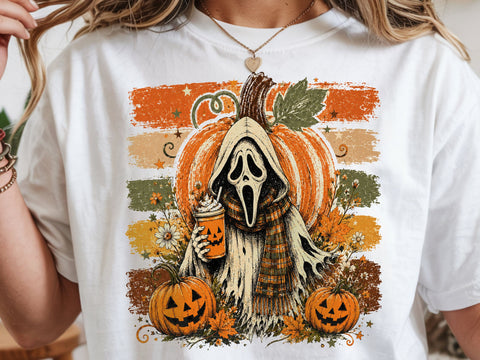 Ghostface Fall Coffee Png, Halloween Latte Shirt Design, Autumn Spooky Season Sublimation, Spooky Pumpkin Coffee PNG SVG DesignDestine 