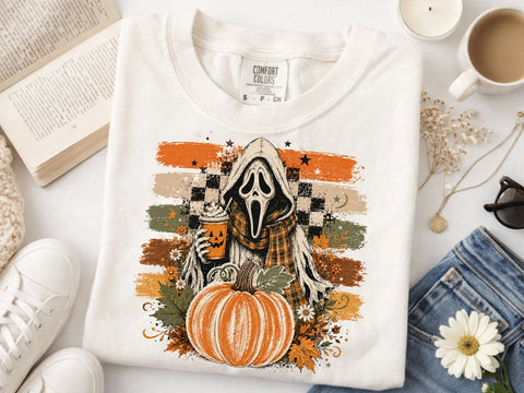Ghostface Fall Coffee Png, Halloween Latte Shirt Design, Autumn Spooky Season Sublimation, Spooky Pumpkin Coffee PNG SVG DesignDestine 