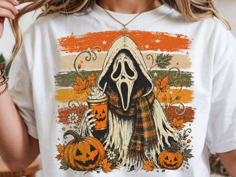 Ghostface Fall Coffee Png, Halloween Latte Shirt Design, Autumn Spooky Season Sublimation, Spooky Pumpkin Coffee PNG SVG DesignDestine 