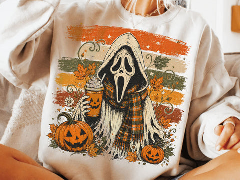Ghostface Fall Coffee Png, Halloween Latte Shirt Design, Autumn Spooky Season Sublimation, Spooky Pumpkin Coffee PNG SVG DesignDestine 