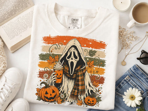 Ghostface Fall Coffee Png, Halloween Latte Shirt Design, Autumn Spooky Season Sublimation, Spooky Pumpkin Coffee PNG SVG DesignDestine 