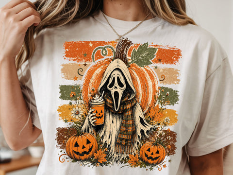 Ghostface Fall Coffee Png, Halloween Latte Shirt Design, Autumn Spooky Season Sublimation, Spooky Pumpkin Coffee PNG SVG DesignDestine 