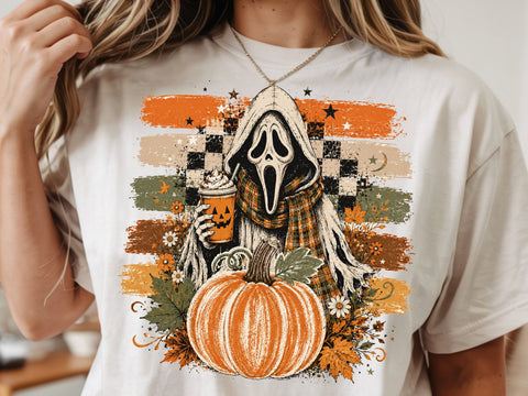 Ghostface Fall Coffee Png, Halloween Latte Shirt Design, Autumn Spooky Season Sublimation, Spooky Pumpkin Coffee PNG SVG DesignDestine 