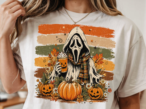 Ghostface Fall Coffee Png, Halloween Latte Shirt Design, Autumn Spooky Season Sublimation, Spooky Pumpkin Coffee PNG SVG DesignDestine 