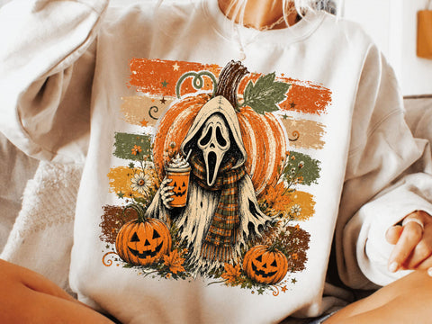 Ghostface Fall Coffee Png, Halloween Latte Shirt Design, Autumn Spooky Season Sublimation, Spooky Pumpkin Coffee PNG SVG DesignDestine 