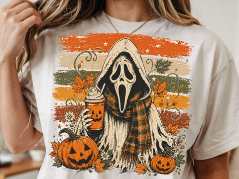 Ghostface Fall Coffee Png, Halloween Latte Shirt Design, Autumn Spooky Season Sublimation, Spooky Pumpkin Coffee PNG SVG DesignDestine 