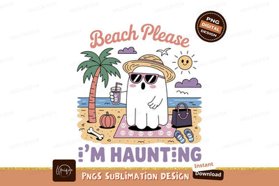 Ghostly beach vacation with drink and pumpkin image Sublimation Designangry 