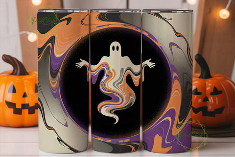 Ghostly Halloween 20oz Tumbler Wrap Sublimation PixelChick 