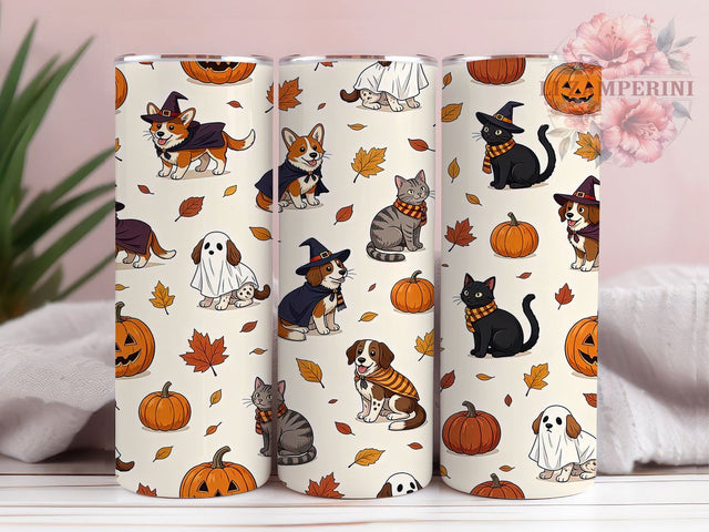 Ghostly Pets Pumpkin Glow 20oz Tumbler, Ghost Motif, Pets Accent, Pumpkin Theme, Glow Art Design, Whimsical Flair, Sublimation Wrap, 20oz Tumbler Sublimation Li Zamperini 