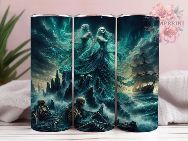 Ghostly Sirens Haunted Ocean Tumbler, Shipwreck Nautical Horror Wrap, Skeleton Sea Witches Cup, Haunted Ocean Sublimation, Gothic Mermaid Tumbler, Spooky Shipwreck Drinkware, Dark Fantasy Ocean Wrap Sublimation Li Zamperini 