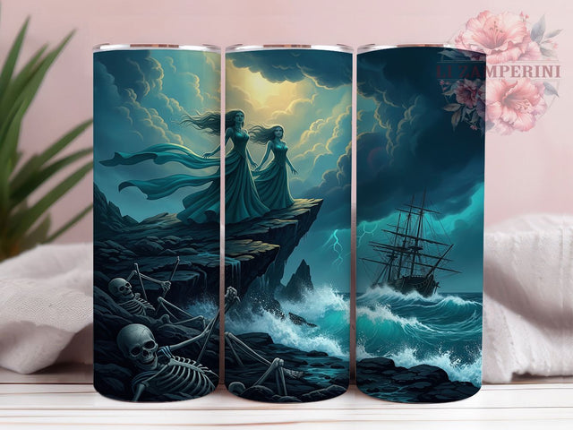 Ghostly Sirens Haunted Ocean Tumbler, Shipwreck Nautical Horror Wrap, Skeleton Sea Witches Cup, Haunted Ocean Sublimation, Gothic Mermaid Tumbler, Spooky Shipwreck Drinkware, Dark Fantasy Ocean Wrap Sublimation Li Zamperini 