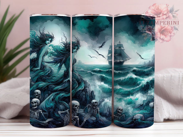 Ghostly Sirens Haunted Ocean Tumbler, Shipwreck Nautical Horror Wrap, Skeleton Sea Witches Cup, Haunted Ocean Sublimation, Gothic Mermaid Tumbler, Spooky Shipwreck Drinkware, Dark Fantasy Ocean Wrap Sublimation Li Zamperini 