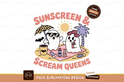 Ghosts enjoying beach vacation with sunscreen umbrella Sublimation Designangry 