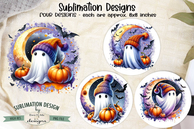 Ghosts in Knit Hats Sublimation Designs | Halloween PNG Sublimation Ewe-N-Me Designs 
