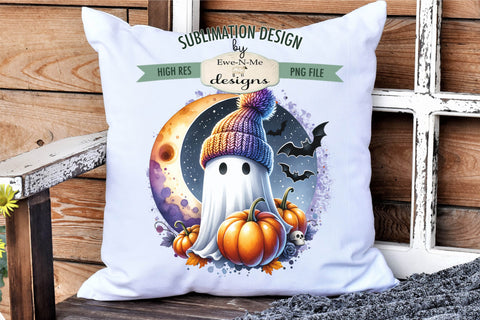Ghosts in Knit Hats Sublimation Designs | Halloween PNG Sublimation Ewe-N-Me Designs 