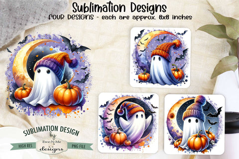 Ghosts in Knit Hats Sublimation Designs | Halloween PNG Sublimation Ewe-N-Me Designs 