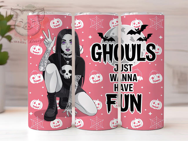 Ghouls Just Wanna Have Fun Tumbler, Cute Ghoul Girl Wrap, Playful Halloween Cup, Spooky Ghoul Sublimation, 20oz Tumbler Wrap, Funny Halloween Drinkware, Adorable Ghoul Design Sublimation Lara' s Designs 