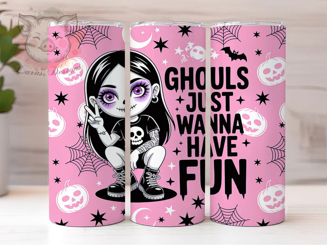 Ghouls Just Wanna Have Fun Tumbler, Cute Ghoul Girl Wrap, Playful Halloween Cup, Spooky Ghoul Sublimation, 20oz Tumbler Wrap, Funny Halloween Drinkware, Adorable Ghoul Design Sublimation Lara' s Designs 