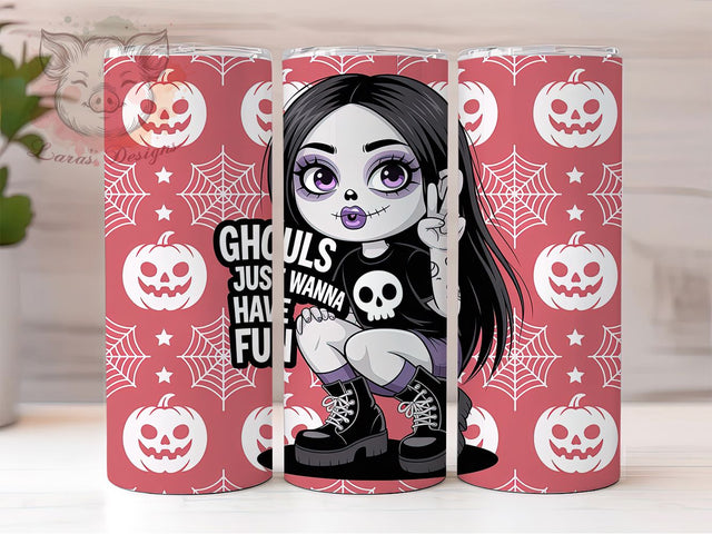 Ghouls Just Wanna Have Fun Tumbler, Cute Ghoul Girl Wrap, Playful Halloween Cup, Spooky Ghoul Sublimation, 20oz Tumbler Wrap, Funny Halloween Drinkware, Adorable Ghoul Design Sublimation Lara' s Designs 