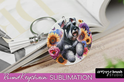 Giant Schnauzer Keychain - Dog mom Floral Keychain Sublimation Design Sublimation OrangeBrushStudio 