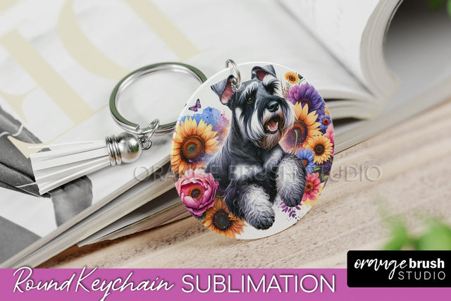 Giant Schnauzer Keychain - Dog mom Floral Keychain Sublimation Design Sublimation OrangeBrushStudio 