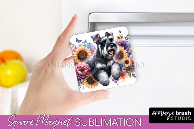 Giant Schnauzer Magnet Sublimation - Dog Mom Floral Magnet PNG Design Sublimation OrangeBrushStudio 