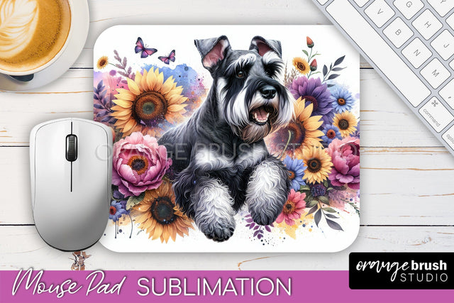 Giant Schnauzer Mouse Pad Design - Dog Mom Floral Mousepad Sublimation Sublimation OrangeBrushStudio 