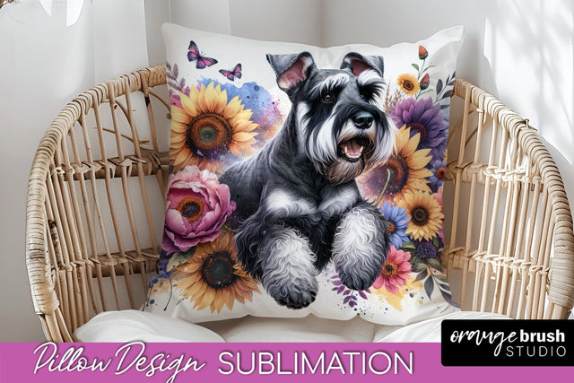 Giant Schnauzer Pillow Cover - Dog Mom Floral Pillow Sublimation Sublimation OrangeBrushStudio 