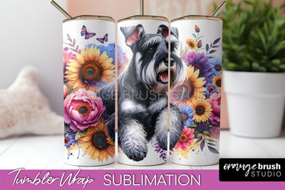 Giant Schnauzer Tumbler Wrap - Dog Mom Floral Tumbler Sublimation Sublimation OrangeBrushStudio 