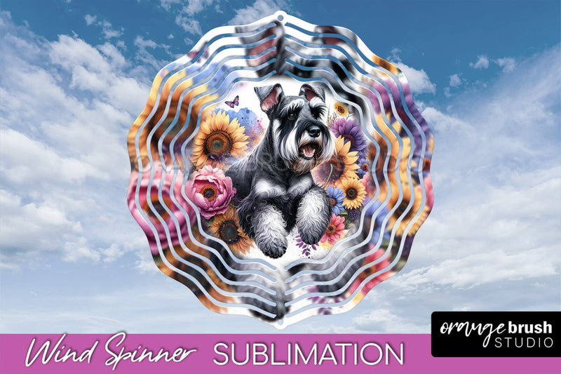 Giant Schnauzer Wind Spinner, Dog Mom Floral Wind Spinner Sublimation Sublimation OrangeBrushStudio 