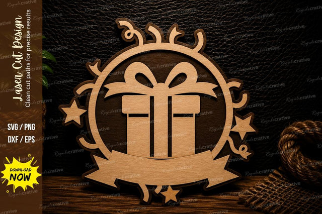 Gift Box Celebration Ornament Laser Cut SVG Design SVG Regulrcrative 