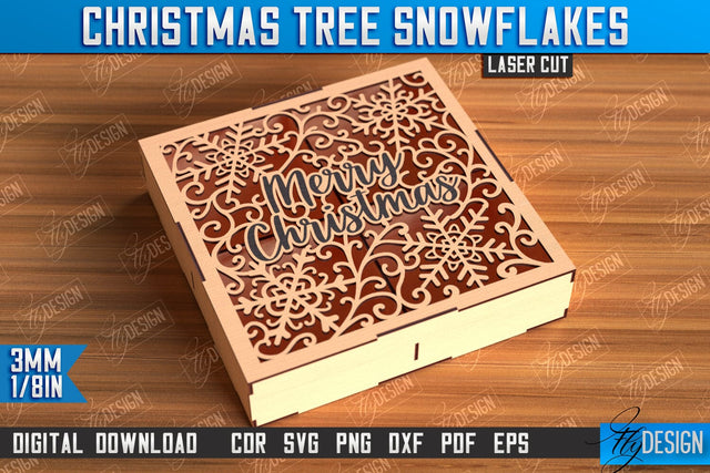 Gift Box for Snowflake Christmas Tree Ornament Laser Cut SVG Fly Design 