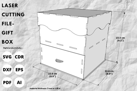 Gift box with drawer and lid | laser cut file | svg paper cut | cricut | glowforge file SVG tofigh4lang 
