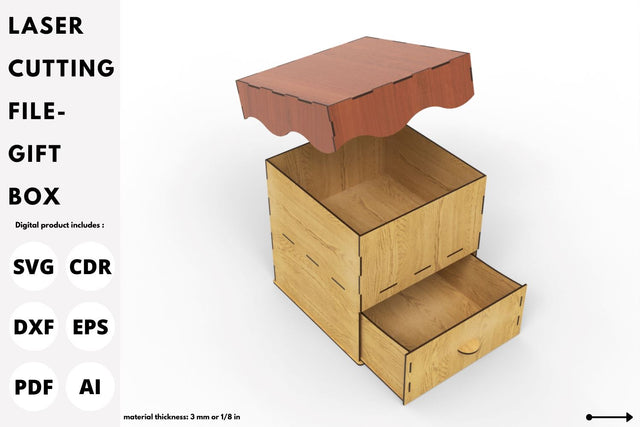 Gift box with drawer and lid | laser cut file | svg paper cut | cricut | glowforge file SVG tofigh4lang 