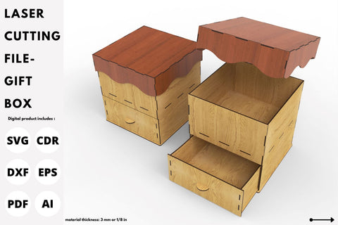 Gift box with drawer and lid | laser cut file | svg paper cut | cricut | glowforge file SVG tofigh4lang 