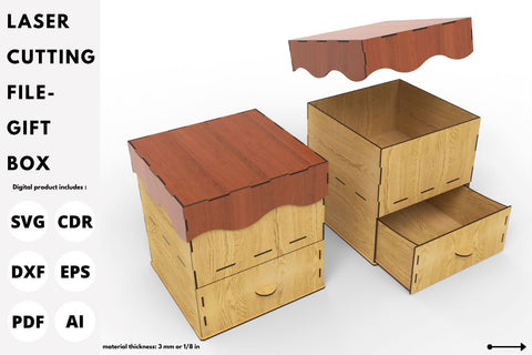 Gift box with drawer and lid | laser cut file | svg paper cut | cricut | glowforge file SVG tofigh4lang 