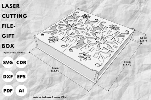 Gift Box with flower on lid | laser cut file | svg paper cut | cricut | glowforge file SVG tofigh4lang 