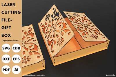 Gift Box with flower on lid | laser cut file | svg paper cut | cricut | glowforge file SVG tofigh4lang 