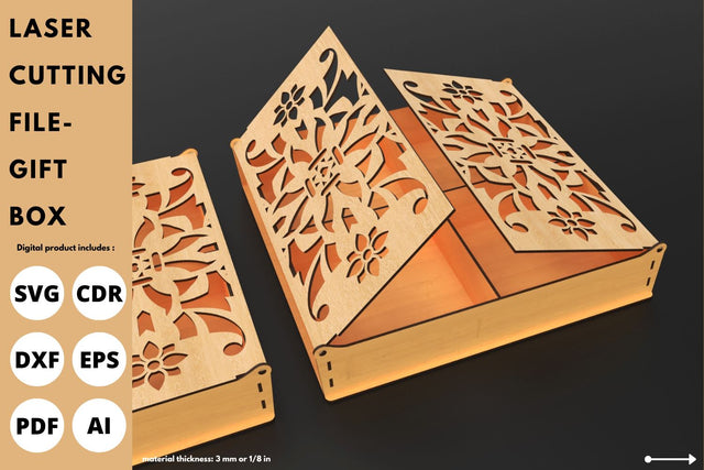 Gift Box with flower on lid | laser cut file | svg paper cut | cricut | glowforge file SVG tofigh4lang 