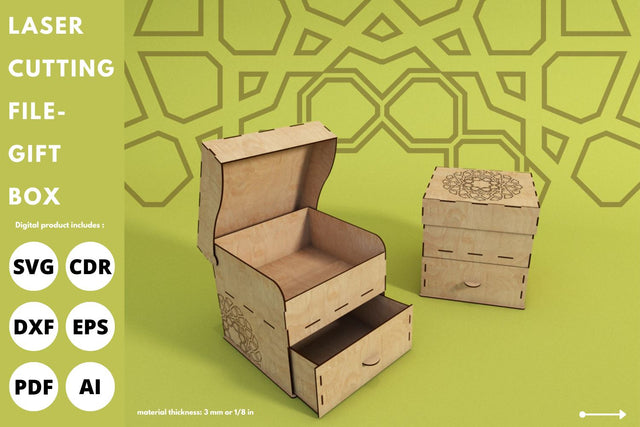 Gift Box with lid and Drawer | laser cut file | svg paper cut | cricut | glowforge file SVG tofigh4lang 