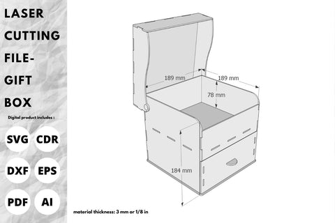 Gift Box with lid and Drawer | laser cut file | svg paper cut | cricut | glowforge file SVG tofigh4lang 