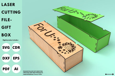 Gift Box with lid | laser cut file | svg paper cut | cricut | glowforge file SVG tofigh4lang 