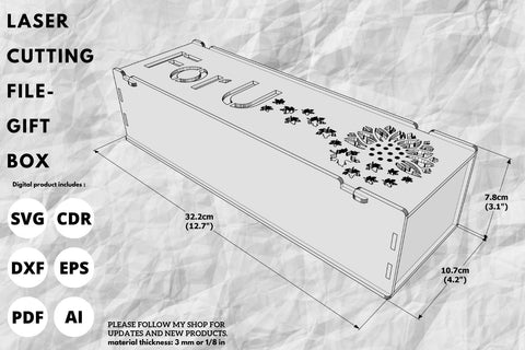 Gift Box with lid | laser cut file | svg paper cut | cricut | glowforge file SVG tofigh4lang 