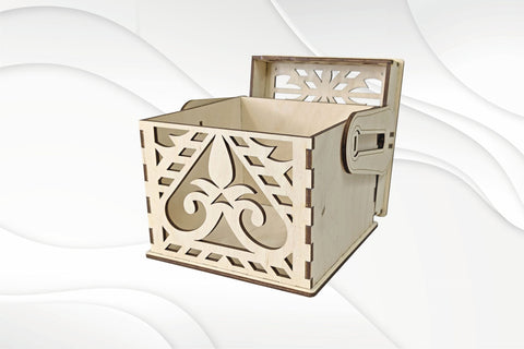 Gift jewelry box with turn lid, carved pattern, ready use laser cutting design. Laser cut template, model cut. SVG VectorBY 