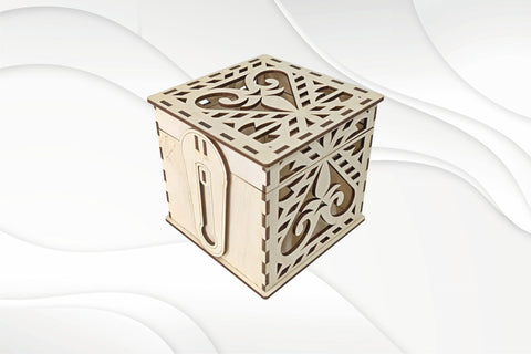 Gift jewelry box with turn lid, carved pattern, ready use laser cutting design. Laser cut template, model cut. SVG VectorBY 