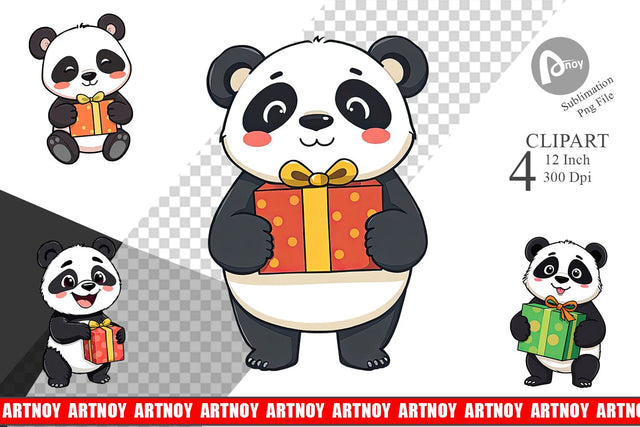 Gift Panda Clipart Sublimation artnoy 