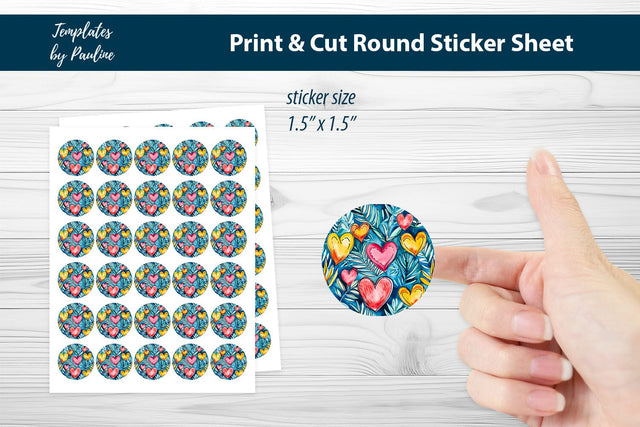 Gift Wrapping Heart Round Sticker Sheet SVG Templates by Pauline 