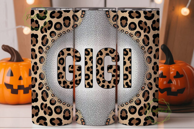 Gigi Leopard Glitter 20oz Tumbler Wrap Sublimation PixelChick 