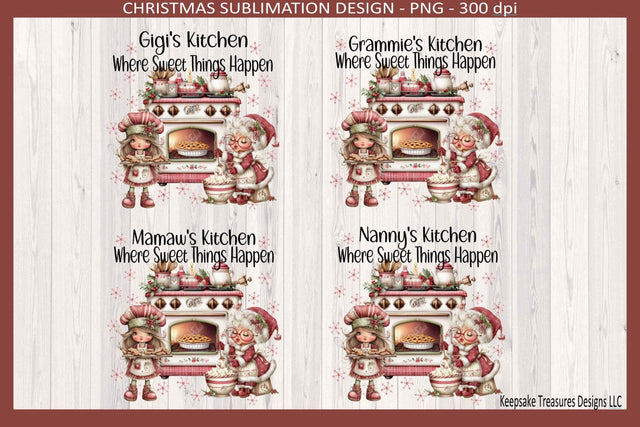 Gigi's Christmas Kitchen Set 2 Four Different Names, Sublimation Png Sublimation Keepsake Treasures Designs LLC. 